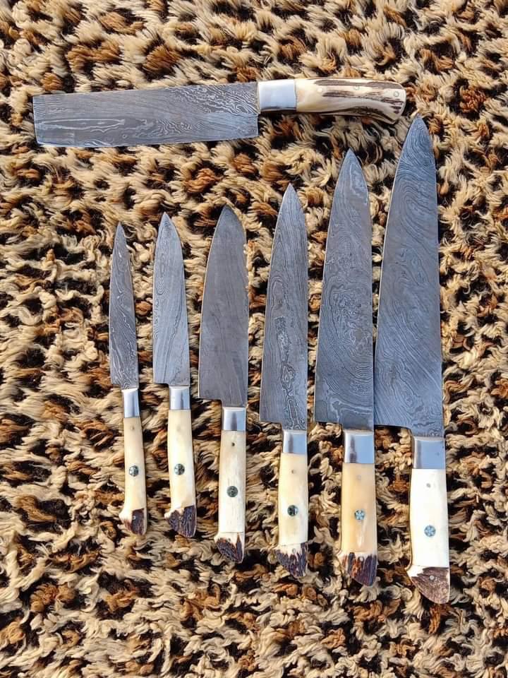 Handmade Damascus Kitchen Chef Knife Set, Cooking Knife Set With